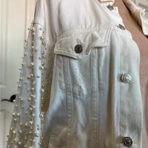 Bloomingdales Exclusive - Sunset and Spring White Denim Jacket with Pearls - Picture 6 of 9